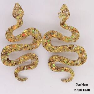 💛 Sequined Gold Acrylic Snake Earrings - Taylor Reputation Accessories Gift